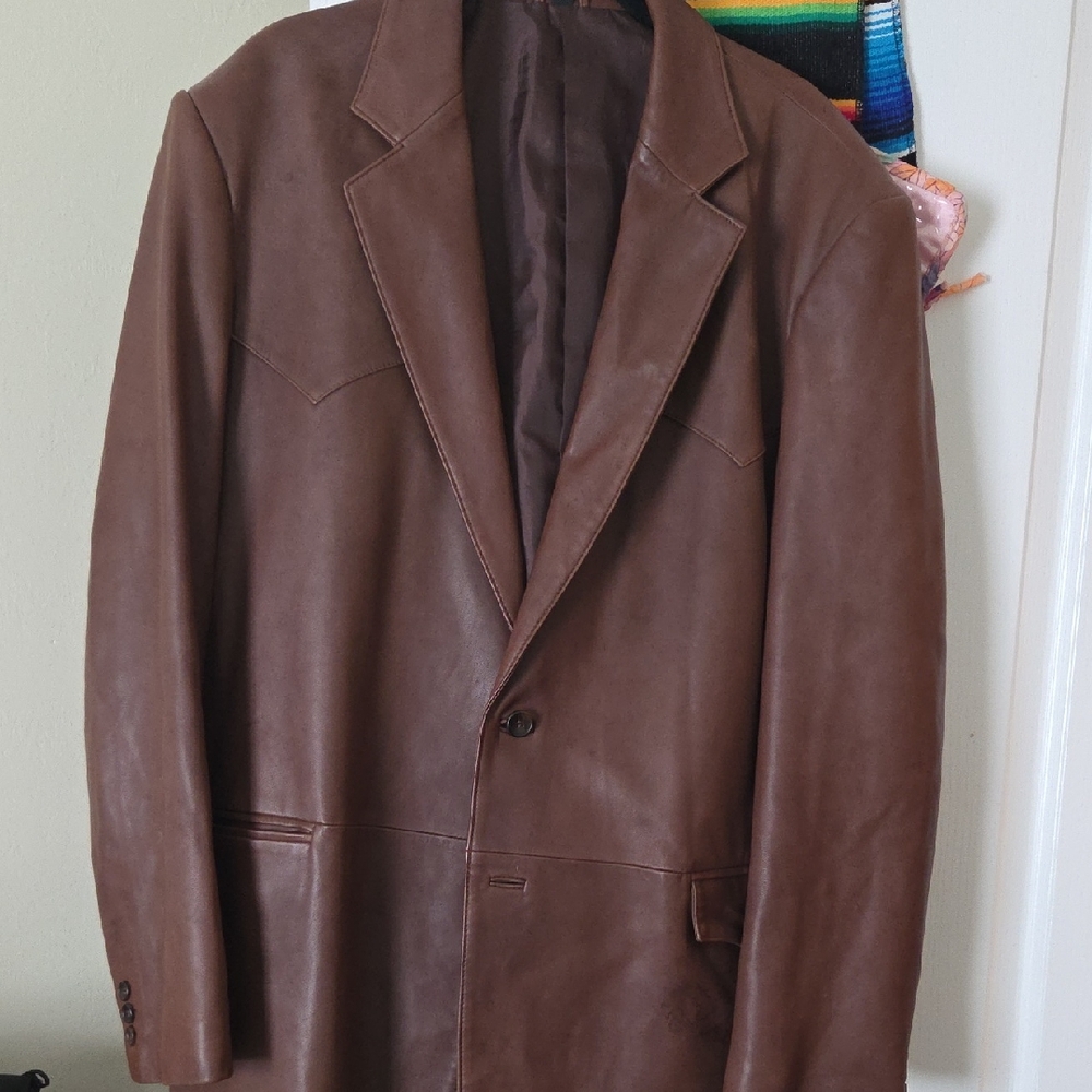 Men's Brown Leather Sport Coat - Classic Single-Breasted Blazer